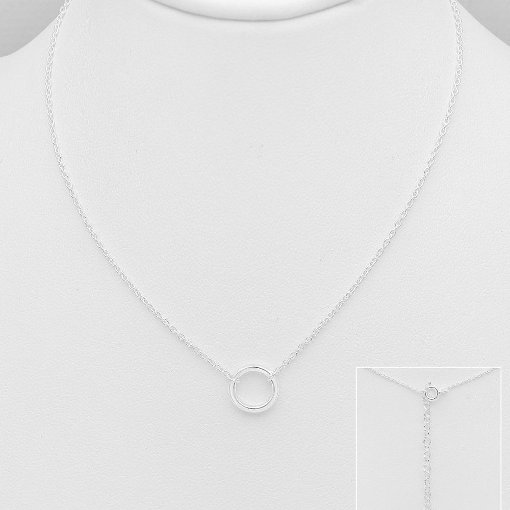 Dainty Sterling Silver Open Circle Necklace, 925, Adjustable 16” + 2”